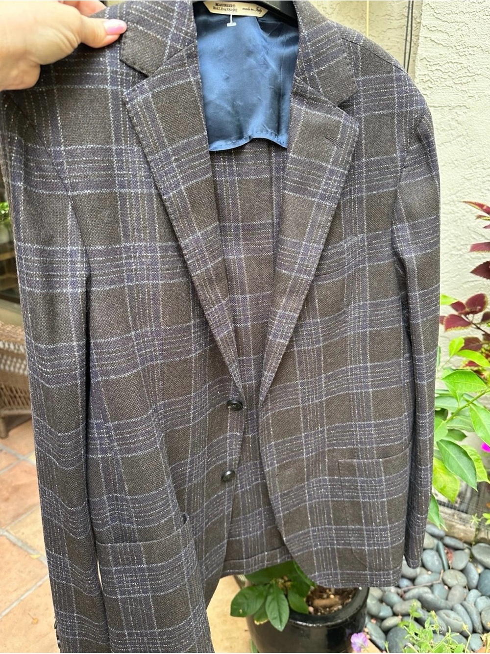 Maurizio Baldassari Men's Brown Plaid Wool Blazer - Classic Tailored Fit